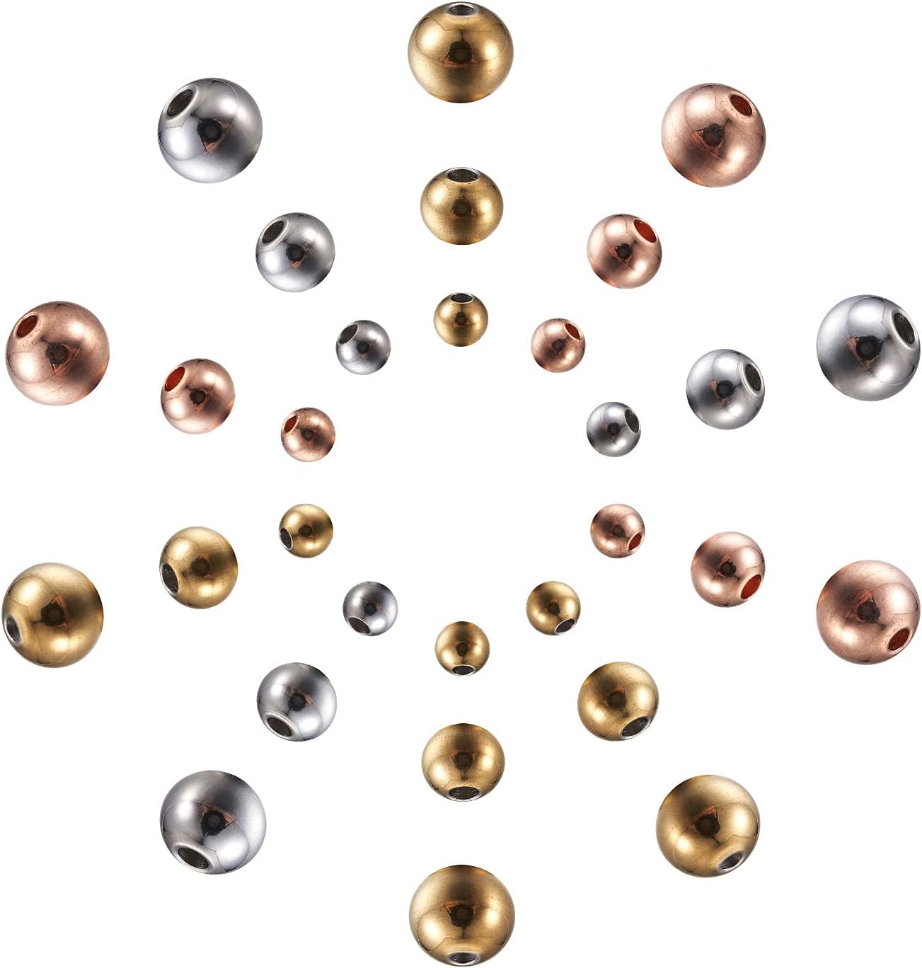 Craftdady 90pcs Stainless Steel Rondelle Round Spacer Beads Polished Metal Loose Beads 3 Colors 4~8mm for DIY Bracelets Necklaces Earrings Jewelry Crafts Making