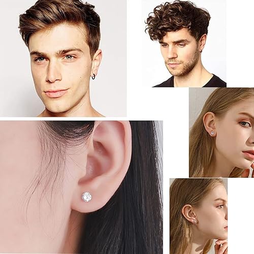 Miniatura 4 de 15 pares de aretes negros para hombre, aro de acero inoxidable, tachuelas de circonita cúbica, unisex, hipoalergénicos