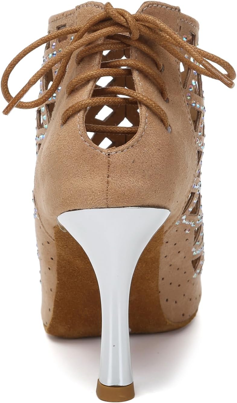 Minishion Women's Latin Salsa Cut-Out Ballroom Dance Shoes Evening Ankle Sandal Boots
