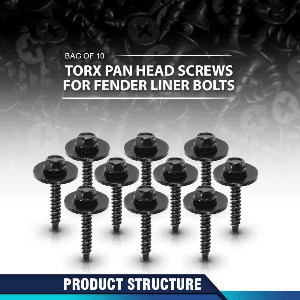 PIT66 Fender Liner Screw Bolts Compatible with 2008-2021 Chevy GMC Buick Cadillac 10pcs