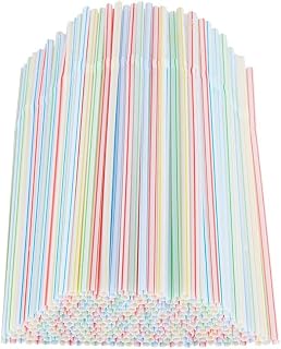 100/500/1000 Pieces Plastic Smoothie Straws 8.5 Inch High Mix Color Milkshake Straws for Wedding Party Supplies Disposable Striped Cocktail Drinking Straws (1000)