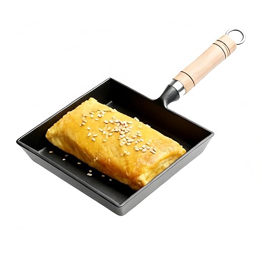 Tamagoyaki Japanese Omelette Pan - Nonstick, Chemical-Free Breakfast Pan, Multifunctional Square Japanese Egg Pan, 6.1 x 7.3 Inch, Cooktop Safe (Black)