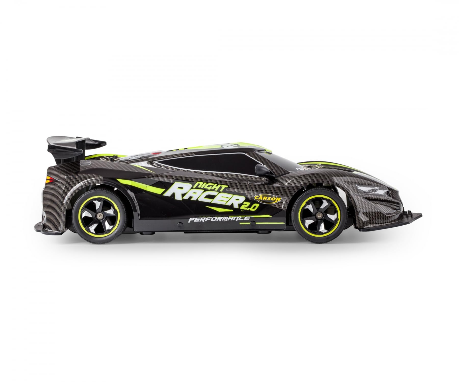 Carson 500404249 1:10 Night Racer 2.0 2,4 GHz 100% RTR żółty - zdalnie sterowany samochód, oświetlenie LED, w zestawie baterie i pilot zdalnego sterowania, czas jazdy ok. 40 min