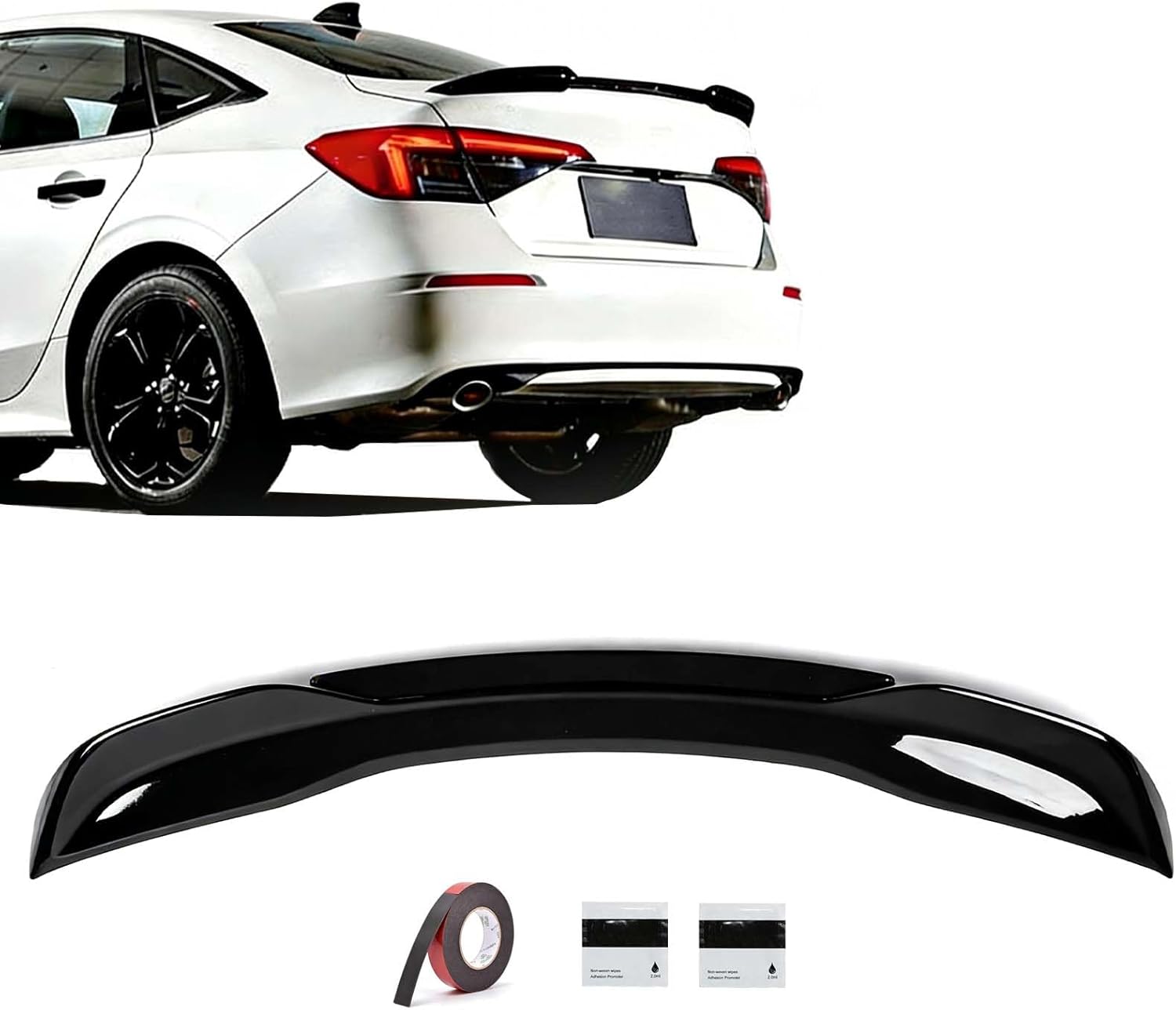 Honda Civic Spoiler Compatible with 2022 2023 2024 2025 2026 11th Gen Sedan Rear Trunk Spoiler ABS Car Accessories (Glossy Black)