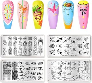 BORN PRETTY Stamping Temeplates Set,Butterfly Necklace Leopard Print Theme Nail Image Plates Nail Art Stamping Plate Manicuring DIY Printing Tools 4PCS
