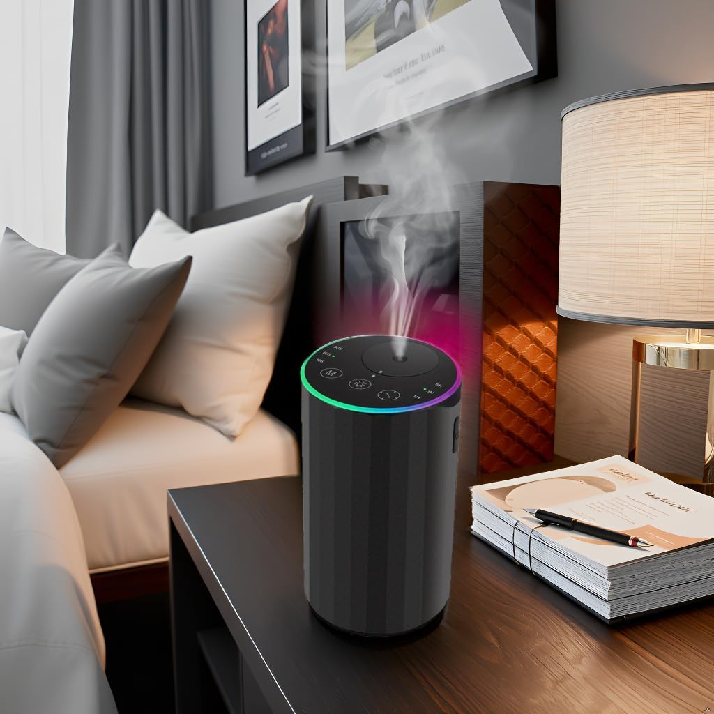 Waterless Essential Oil Diffuser, 7 Colors LED Light, Battery Powered Mini Scent Air Machine, Aromatherapy Mist Diffuser for Home Room Car Office，Black Aluminum Alloy - Image 3