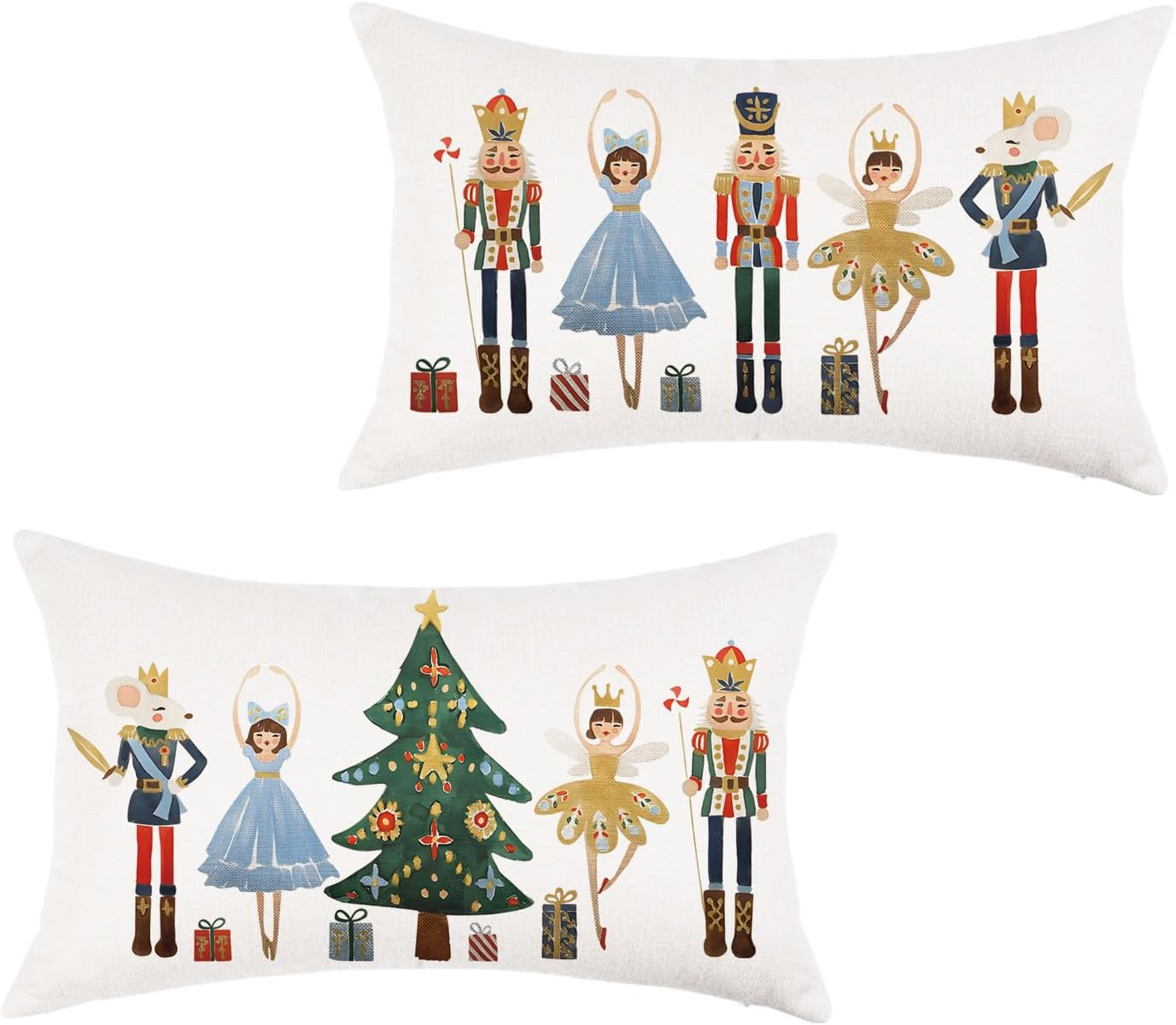 Merry Christmas Throw Pillow Covers 12x20 Inches Nutcracker Pillowcases Xmas Winter Holiday Cushion Cases Party Decorations for Sofa Couch Set of 2