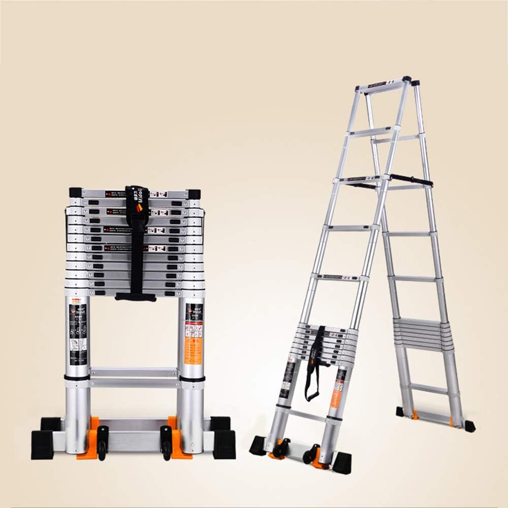 Extension Ladder Step Ladder Certified Aluminium Portable Multi-Purpose Folding A-Frame Ladder for Home Loft Office 150 Kg Load Capacity (Size : 1.9+1.9m=3.8m Straight Ladder)