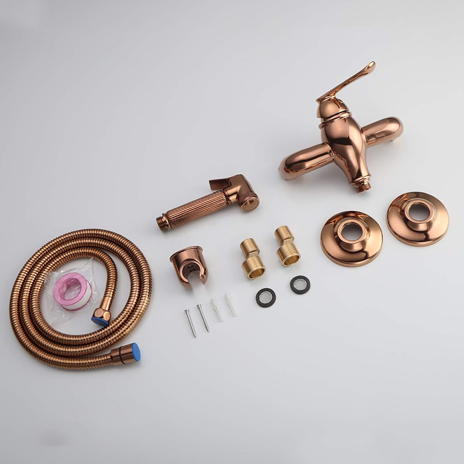 Handheld Bidet Sprayer for Toilet, Rose Gold Wall Mounted Bathroom Cloth Diaper Sprayer Set with Cold and Hot Water, Brass Toilet Bidet Sprayer Kit for Personal Hygiene (Type B)