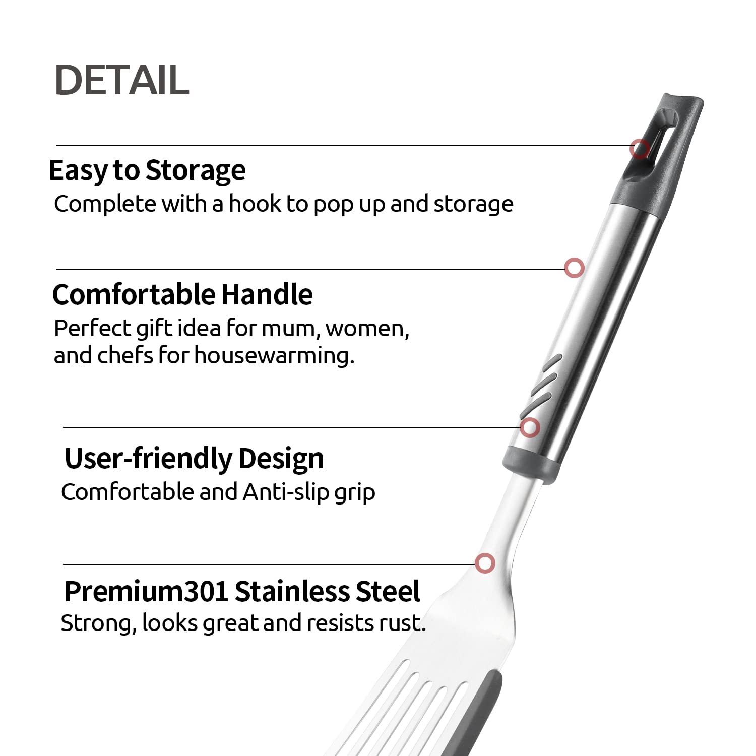 Lebabo Fish Spatula for Nonstick Cookware, Stainless Steel Slotted Spatula with Silicone Edge, Flexible Metal Turner for Cooking, Flipping, Frying, 12.6" Egg Flipper Utensils, Heat Resistant Handle - Image 3