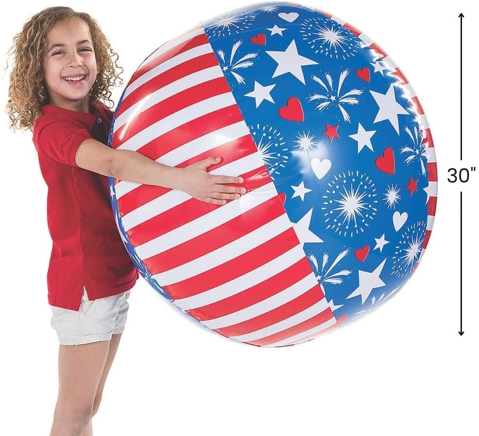Fun Express - Patriotic Giant Beach Ball for Fourth of July - Toys - Inflates - Beach Balls - Fourth of July - 1 Piece