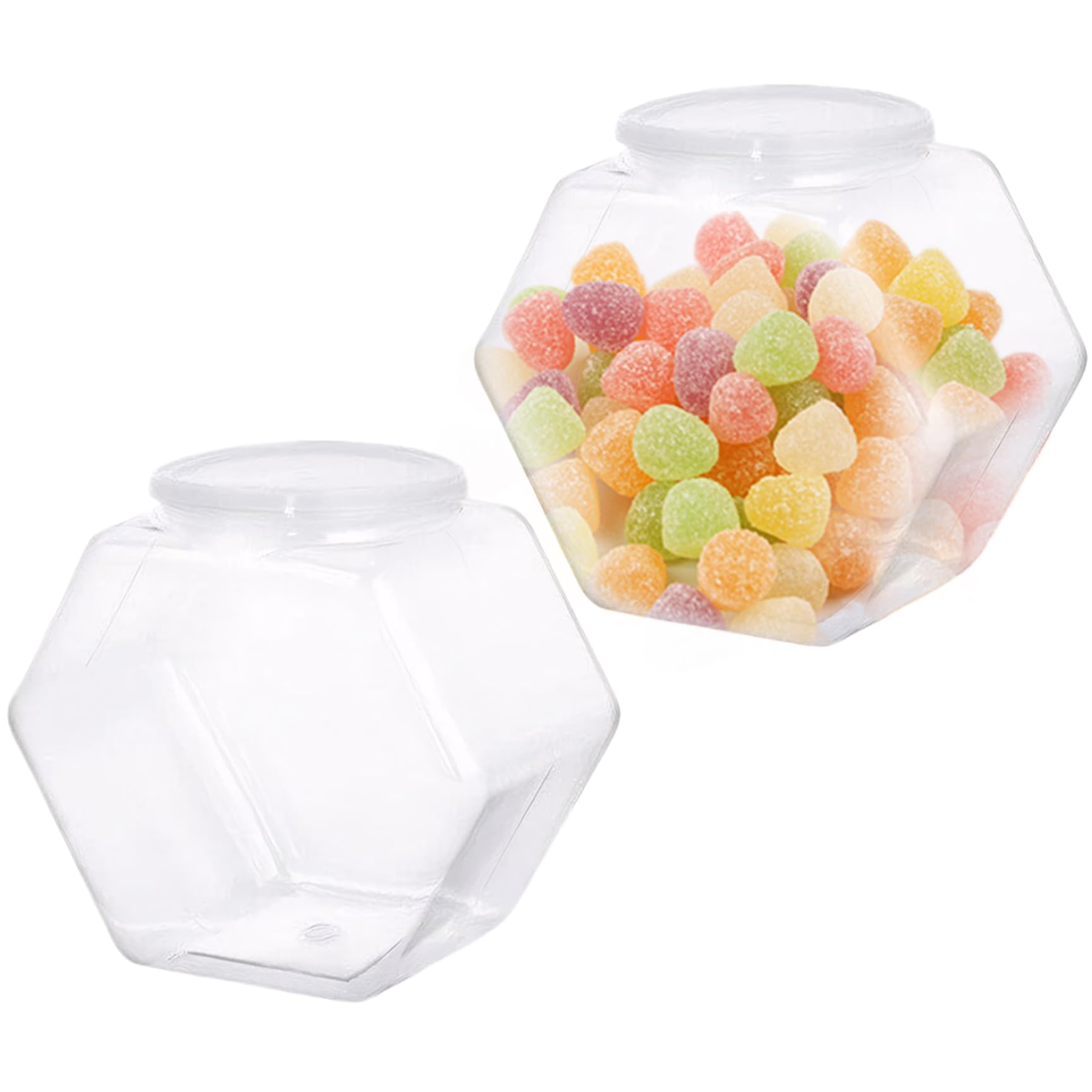 Barattoli per caramelle in plastica trasparente esagonale da 2 pezzi da 3800 ml con coperchio, contenitori per biscotti a bocca larga, barattoli riutilizzabili infrangibili per snack, biscotti