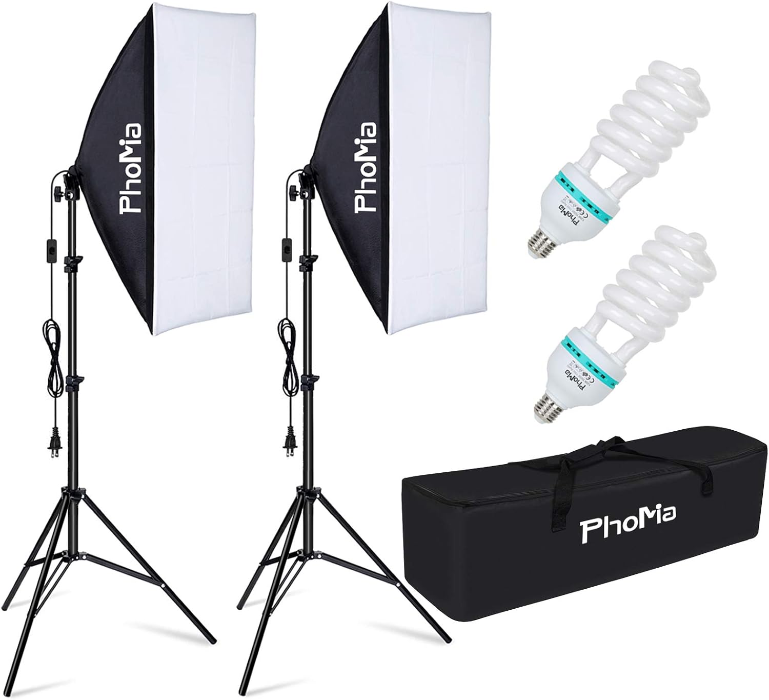 PHOMIA Softbox Lighting Kit 135W 20 x 28 Inch Studio Photography Continuous Light with 82.7-Inch Stand and Reflectors and 135W 5500K E27 Socket Lights for Portrait Item Fashion Photography