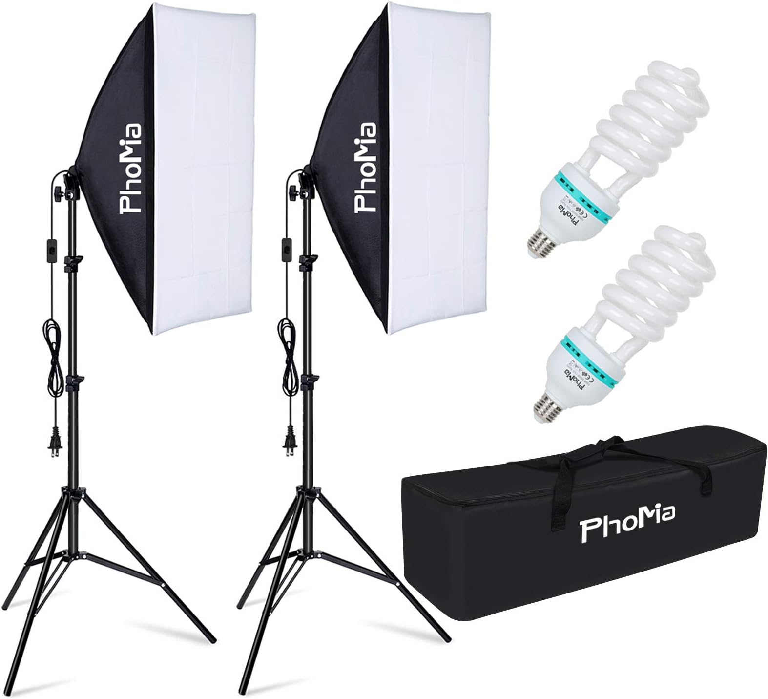 Softbox Lighting Kit 135W 20 x 28 Inch Studio Photography Continuous Light with 82.7-Inch Stand and Reflectors and 135W 5500K E27 Socket Lights for Portrait Item Fashion Photography