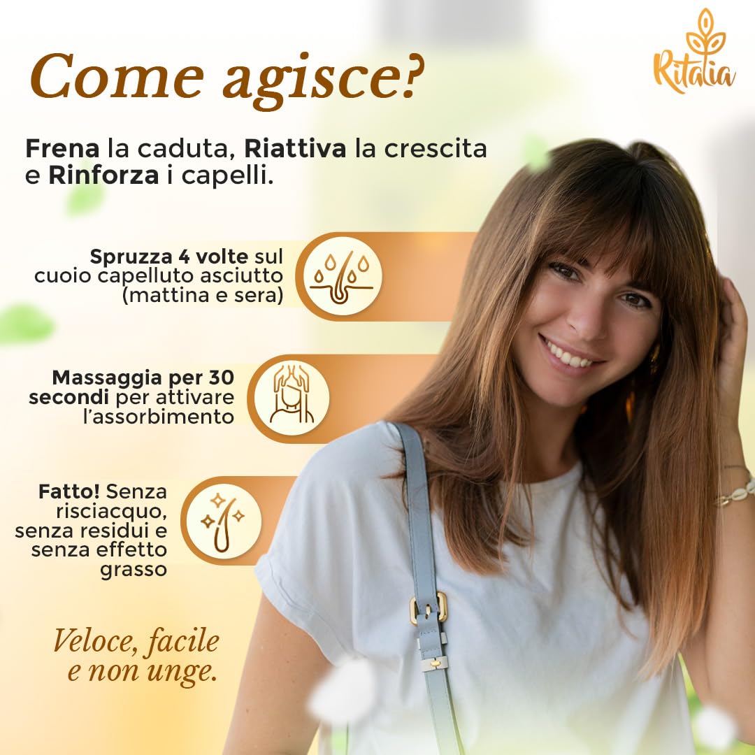 Ritalia Lozione Crescita Capelli | Con Serenoa Repens, Caffeina, Cheratina | Texture leggera, facile assorbimento | Per capelli uomo donna