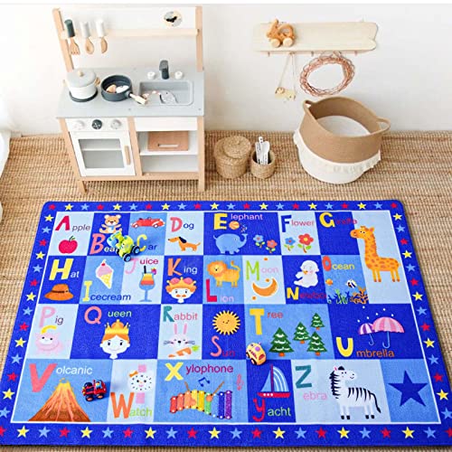 Terrug Kids Rugs For Playroom Abc Educational Area Rug, Cute Cartoon Daycare Supplies, Kids Gift For Playroom Bedroom 3X5 Feet Blue #TOP1