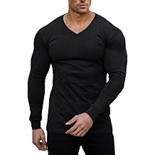 Muscle Cmdr Men's V Neck Muscle Shirt Casual Ribbed Slim Fit Long Sleeve Thermal Undershirts