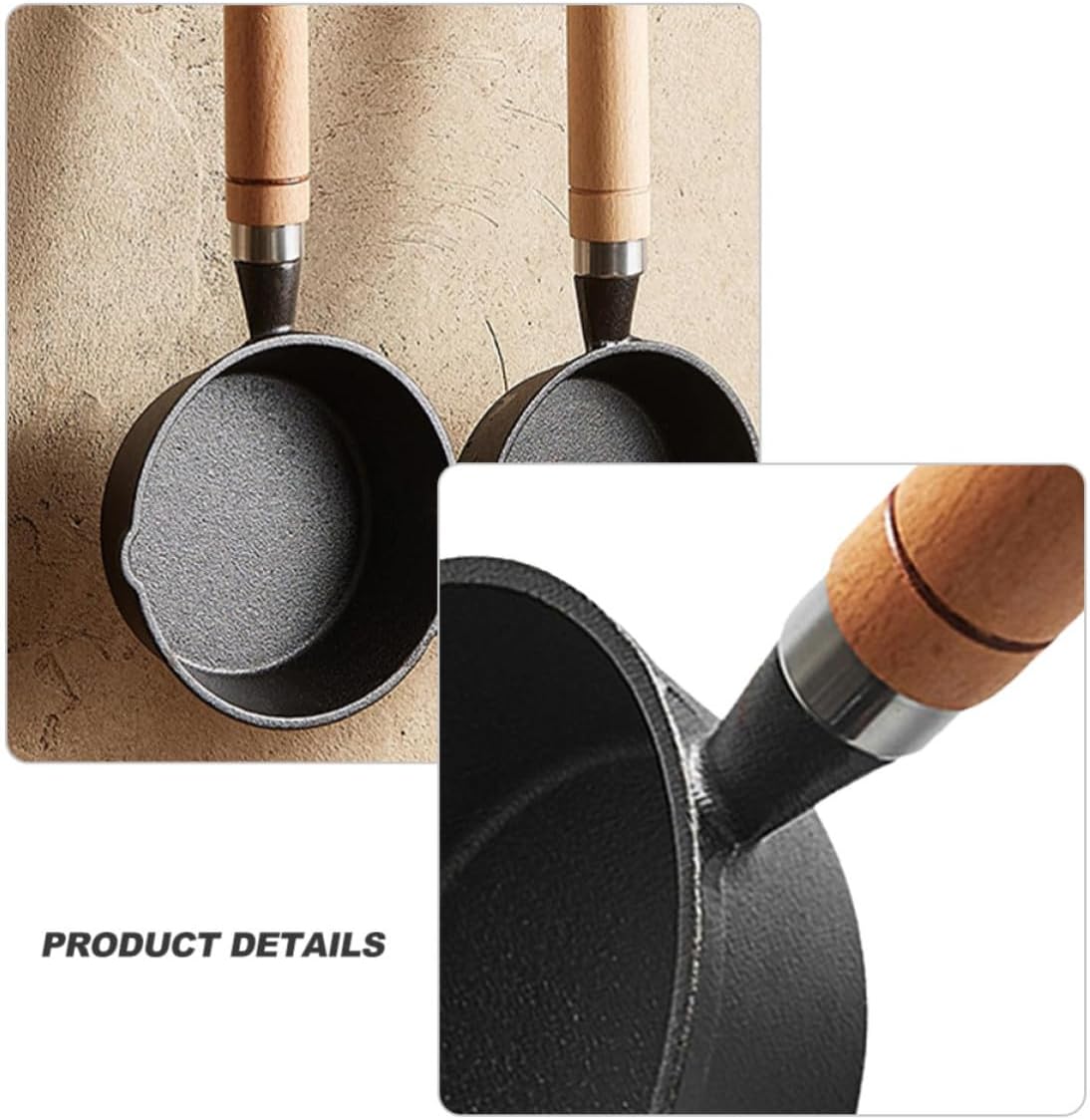 2pcs Cast Metal Melting Pot with Wood Handle, Dual Spouts