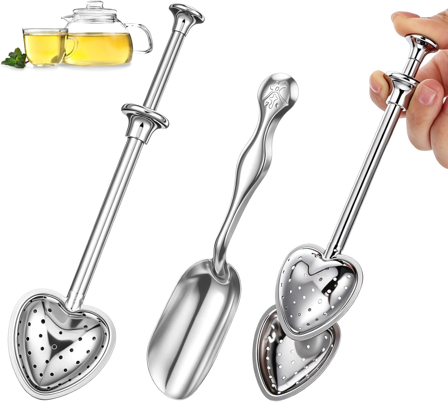 3PCS Tea Infusers for Loose Tea Stainless Steel Teas Balls Teas Strainer One-Hand Operated Spring-Loaded