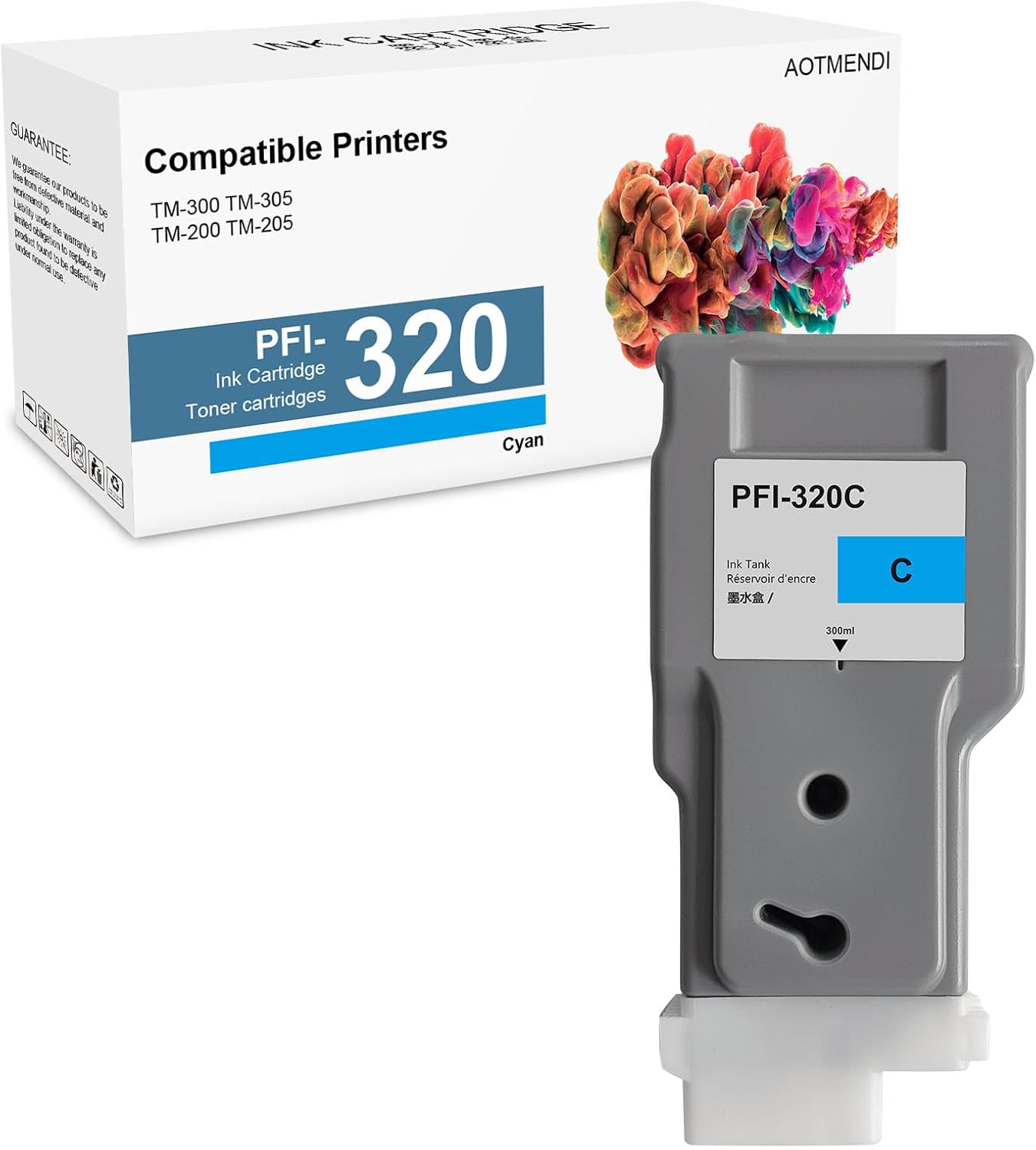 PFI-320C Ink Cartridge 300ml Pigment PFI 320 2891C001AA Ink Tank Replacement for Canon imagePROGRAF TM-200 TM-205 TM-300 TM-305 (1-Pack, Cyan)