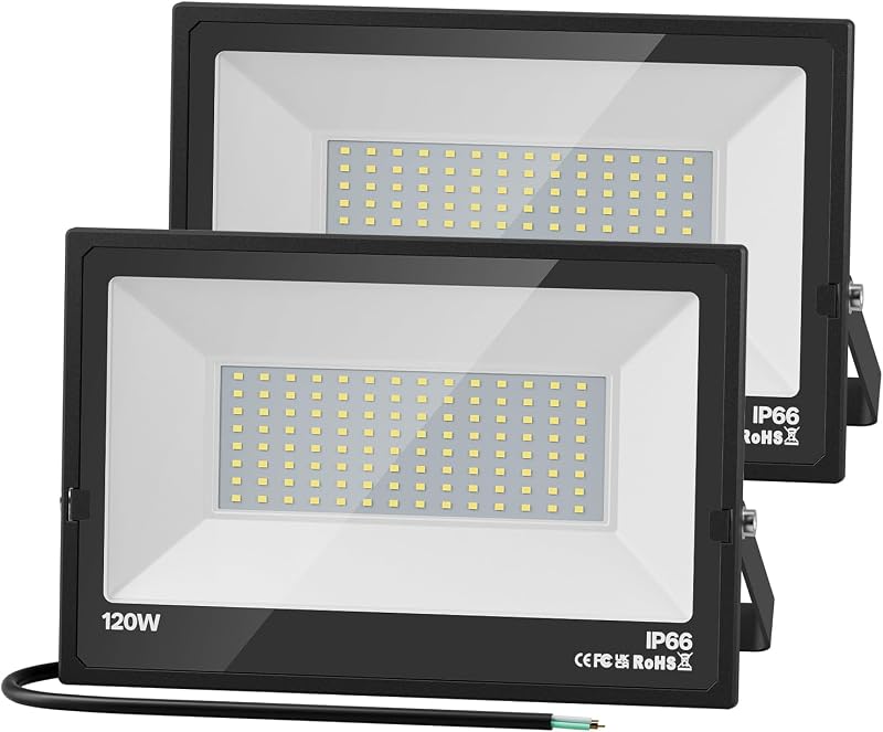 120W Flood Lights Outdoor Hardwired Security Light IP66 Waterproof 6000K | USTELLAR 2Pack Daylight White Bright 240W Equiv. 24000LM Security Light Outside Lamp Exterior Floodlight for Backyard House