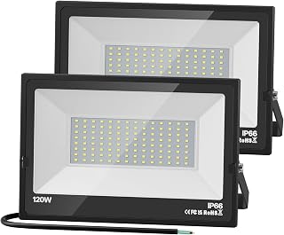 120W Flood Lights Outdoor Hardwired Security Light IP66 Waterproof 6000K | USTELLAR 2Pack Daylight White Bright 240W Equiv. 24000LM Security Light Outside Lamp Exterior Floodlight for Backyard House