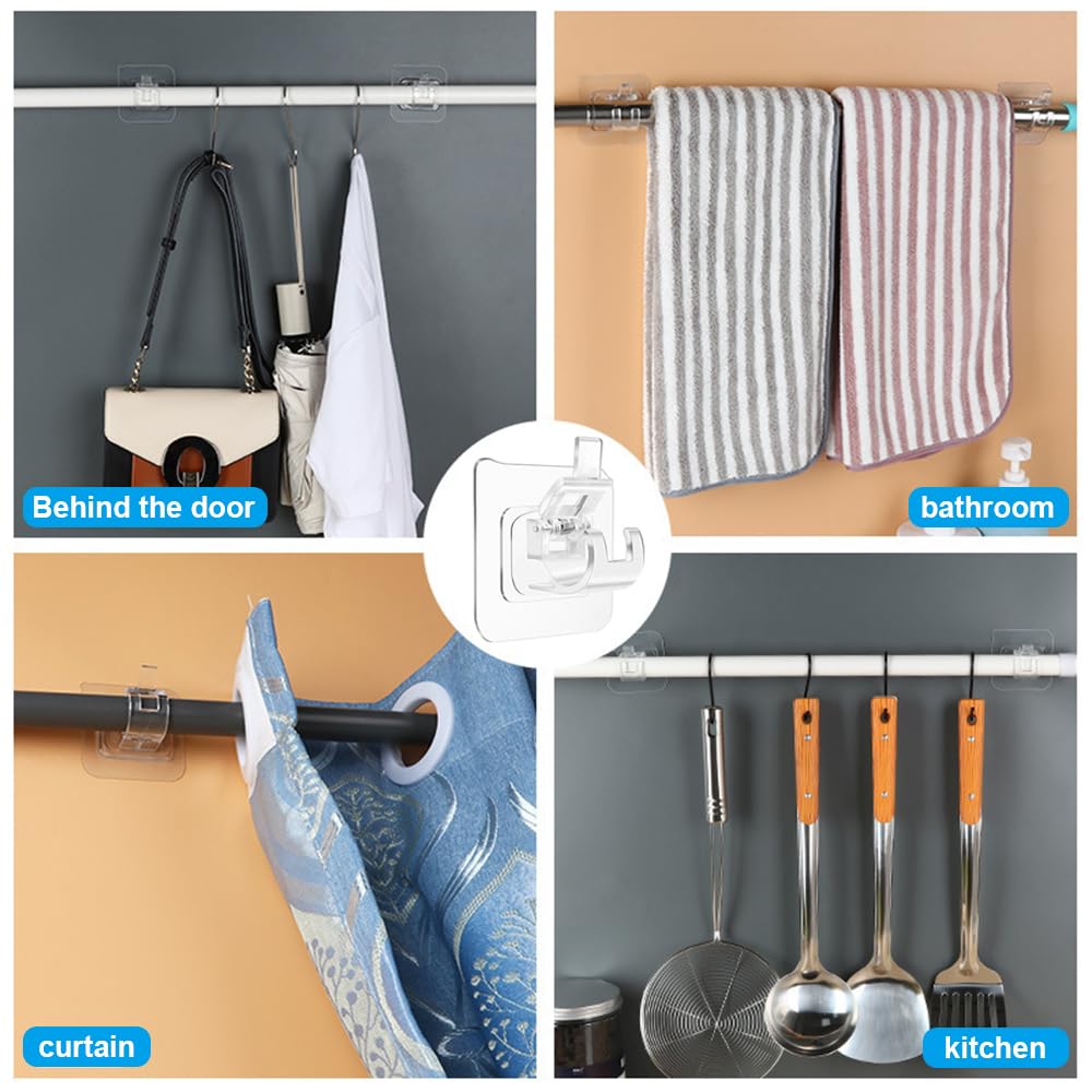 4 Staffe Autoadesive Per Aste Tende, Bianche, Senza Trapano. Supporti A Molla Per Fissaggio Rapido, Per Bagno, Cucina, Casa.