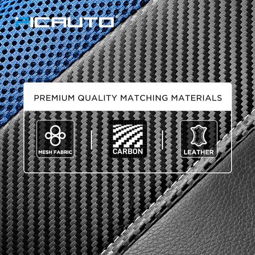 PIC AUTO Leather Car Seat Covers, Sports Carbon Fiber & Mesh Design, High-Back Two Front Set, Waterproof Automotive Seat Covers, Airbag Compatible, Universal Fit for Most Cars (Black & Blue) by PIC AUTO - Used condition - Image 4