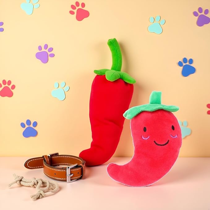 Juguetes de tela chillones para perros pequeños - Chile, berenjena y maíz miniatura 8
