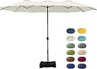 Vista 15 de GREEN PARTY Sombrilla de patio rectangular de 15 pies con base incluida, sombrilla de mesa de doble cara con manivela, sombrillas grandes