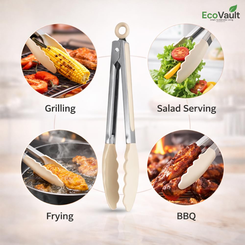 EcoVault Steel & Silicon Food Tongs - Set of 6 -4 EcoVault Steel & Silicon Food Tongs - Set of 6 -4