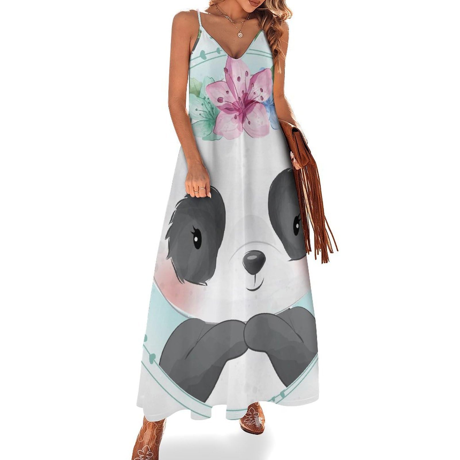 Robe maxi pour voyages et plage Panda Timide style été bohème - 7