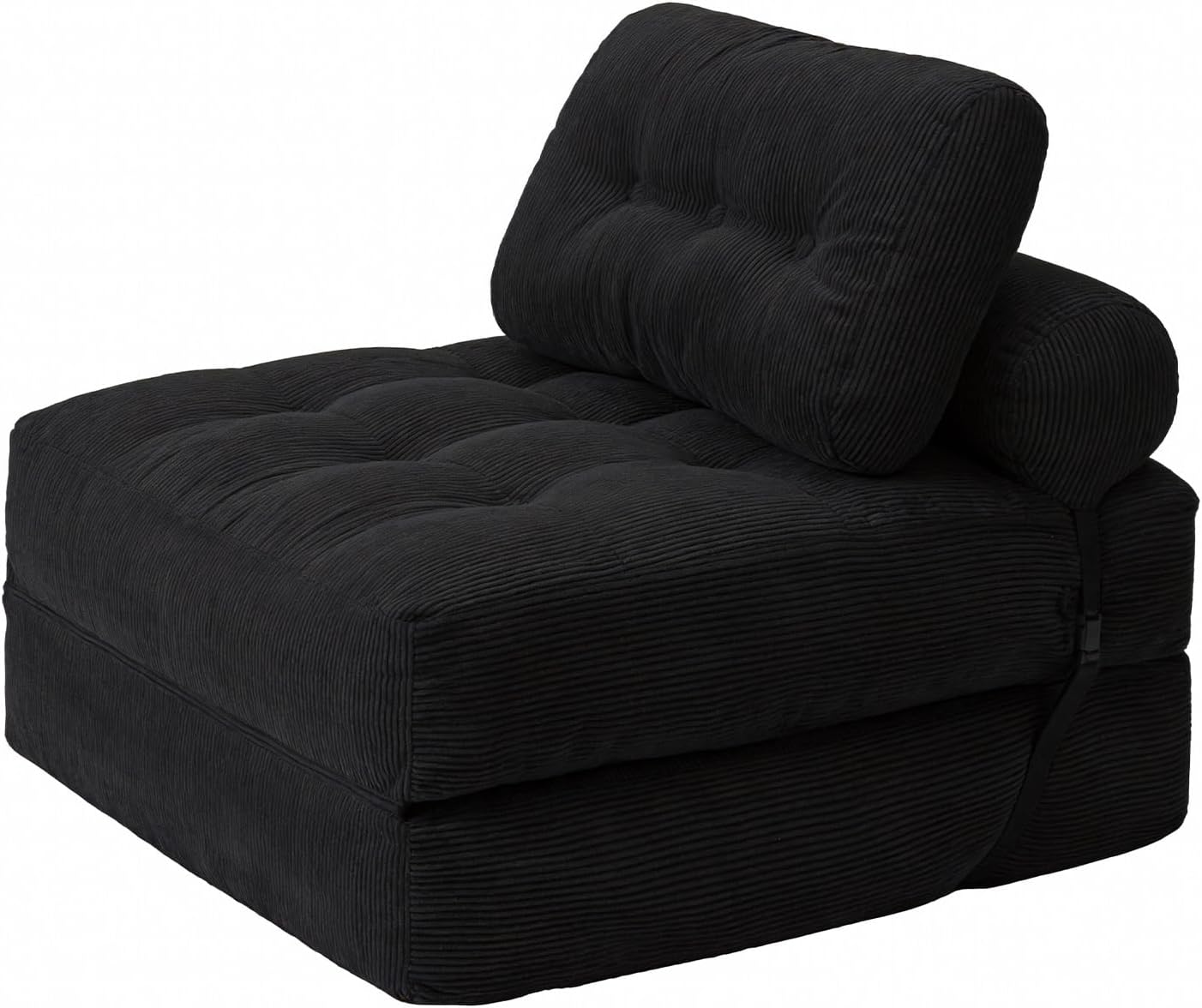 Folding Sofa Bed, Convertible Sleeper Sofa Bed with Pillow, Foldable Mattress with Back Support, Comfy Chair Lounge for Living Room Bedroom, Portable Fold Out, Single, Black