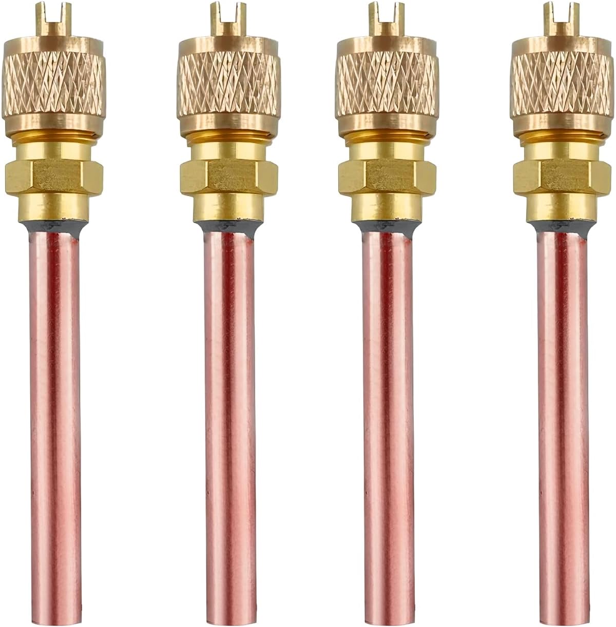 DXNQ 4 PCS Service Access Valve, 1/4" SAE×1/4" OD×2.95" Stem Brass and Copper Air Conditioner Service Valve, HVAC Access Valve for Home Refrigeration Repair, Car Accessories