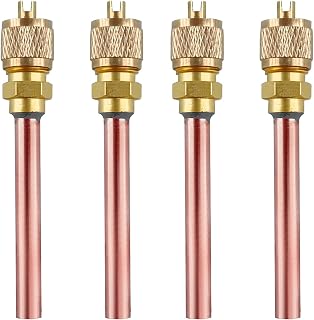 4 PCS Service Access Valve, 1/4" SAE×1/4" OD×2.95" Stem Brass and Copper Air Conditioner Service Valve, HVAC Access Valve for Home Refrigeration Repair, Car Accessories