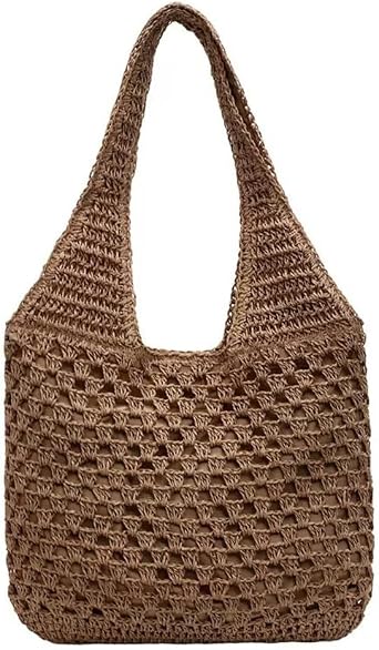 Handmade Woven Straw Bag For Women Beach Tote Shoulder Bag Hollow Out Large Capacity Summer Vacation Travel Shopper