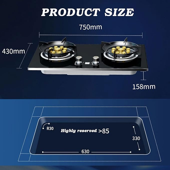 Estufa de Gas 2 Puestos con Vidrio Templado y Temporizador miniatura 3