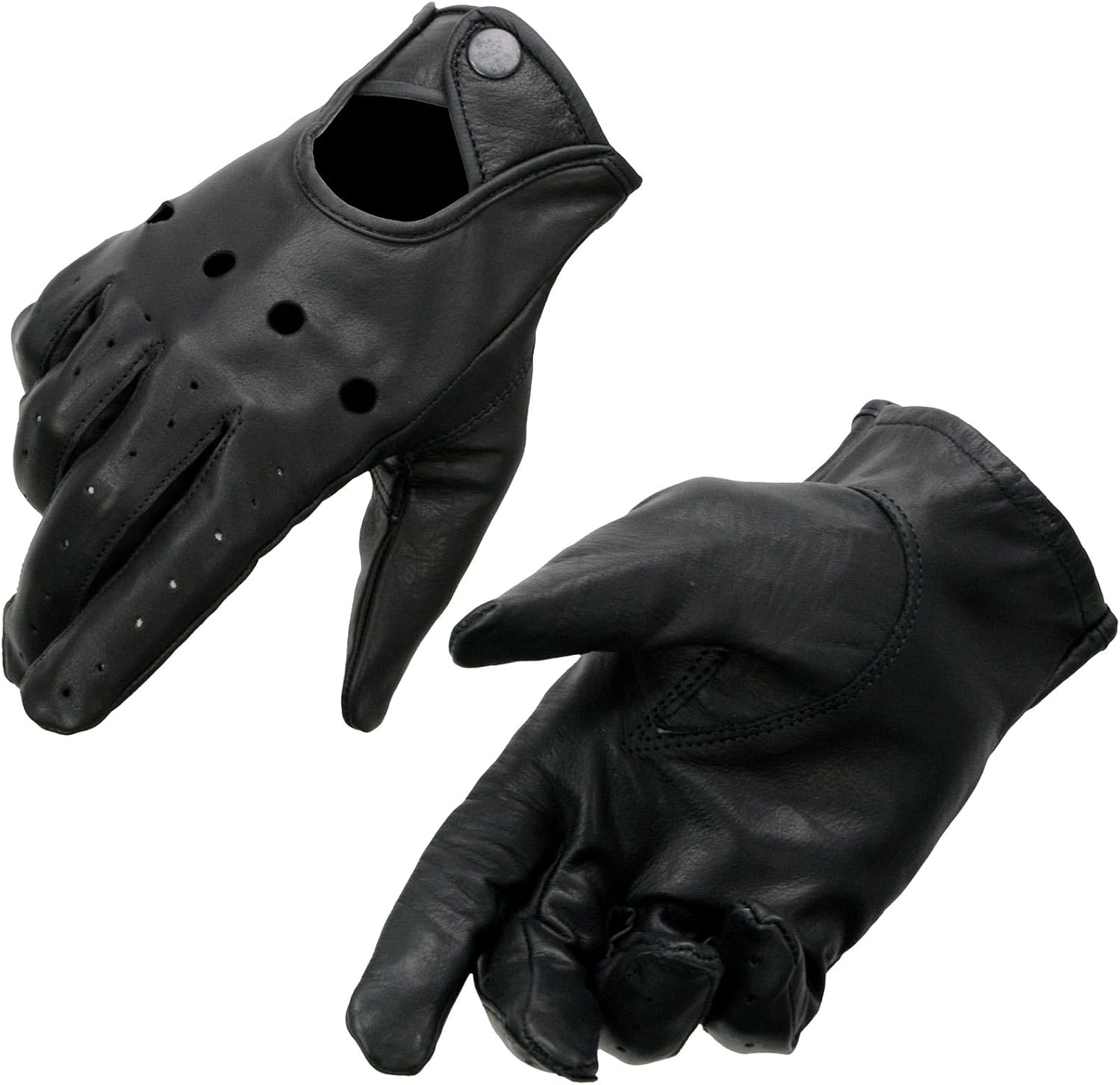 Milwaukee Leather SH729 Men's Black Perforated Leather Full Finger Motorcycle Hand Gloves W/Breathable ‘Open Knuckle’