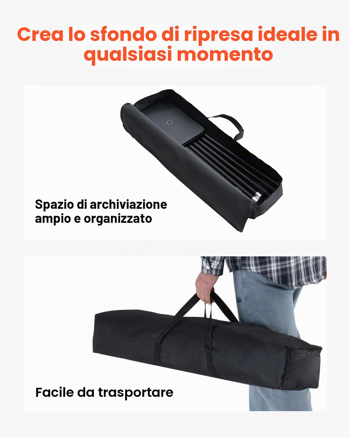 VEVOR Supporto per Fondale Fotografico Regolabile, Tessuto per Fondale 260 x 300 cm Supporto per Fondale con Barre Trasversali, Supporto per Schermo per Fotografia di Prodotto Fotografia in Studio