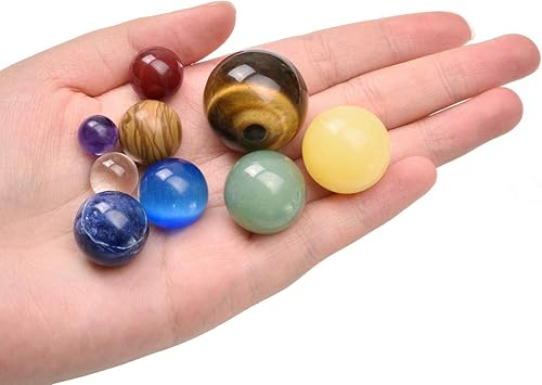 Miniatura 3 de Top Plaza Decoración de escritorio del sistema solar de 9 planetas, chakras caídos, reiki, piedras preciosas de cristal curativo, juego de bolas