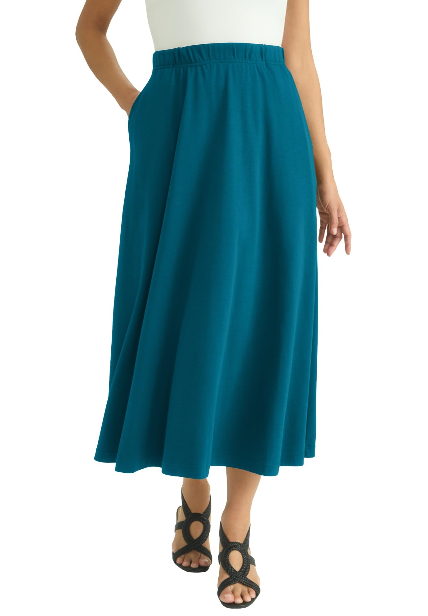 Jessica London Womens Plus Size Soft Ease Midi Skirt