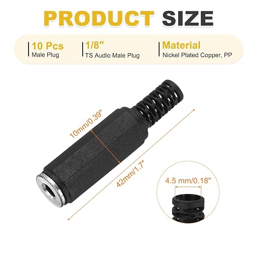 Adaptador Jack 3.5mm TS Audio 10 piezas negro miniatura 2