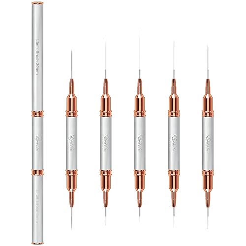 Eptbsdu - 5 pinceles para arte de uñas, 5 pinceles de doble punta para líneas largas, pequeños detalles, pinceles de uñas de dibujo fino para arte