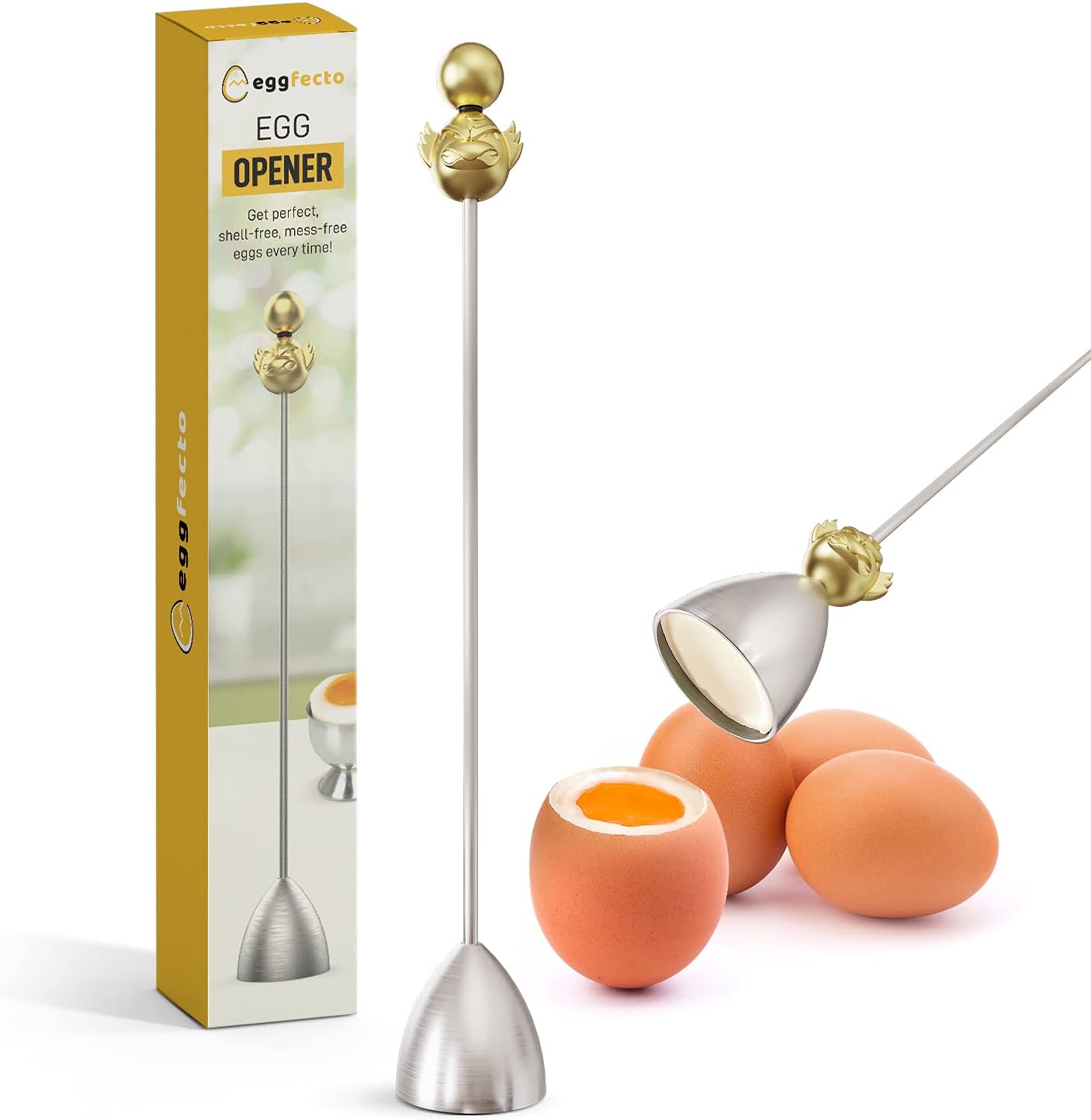 Egg Topper - Hard and Soft Boiled Egg Cutter | Mess-Free Egg Opener for Small, Medium, and Large Eggs | Food-Grade Stainless Steel Egg Shell Opener | Easy to Clean Egg Cracker for Raw Eggs