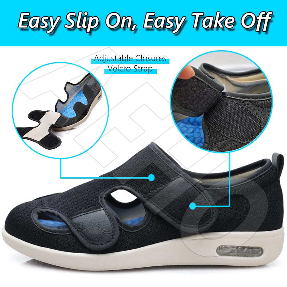 AEHO Scarpe per Anziani con Cuscino d'Aria in Memory Foam Scarpe Edema, per Nonna Scarpe da Passeggio anziane per Nonni, per Calzature gonfie per l' artrite diabetica,Grigio,46 EU