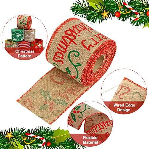 LOKIPA Christmas Burlap Ribbon,36Yards x 2.5 Inches Wired Christmas Ribbon for Craft,Gifts Wrapping, Wreaths,Christmas Wrapping Decorations