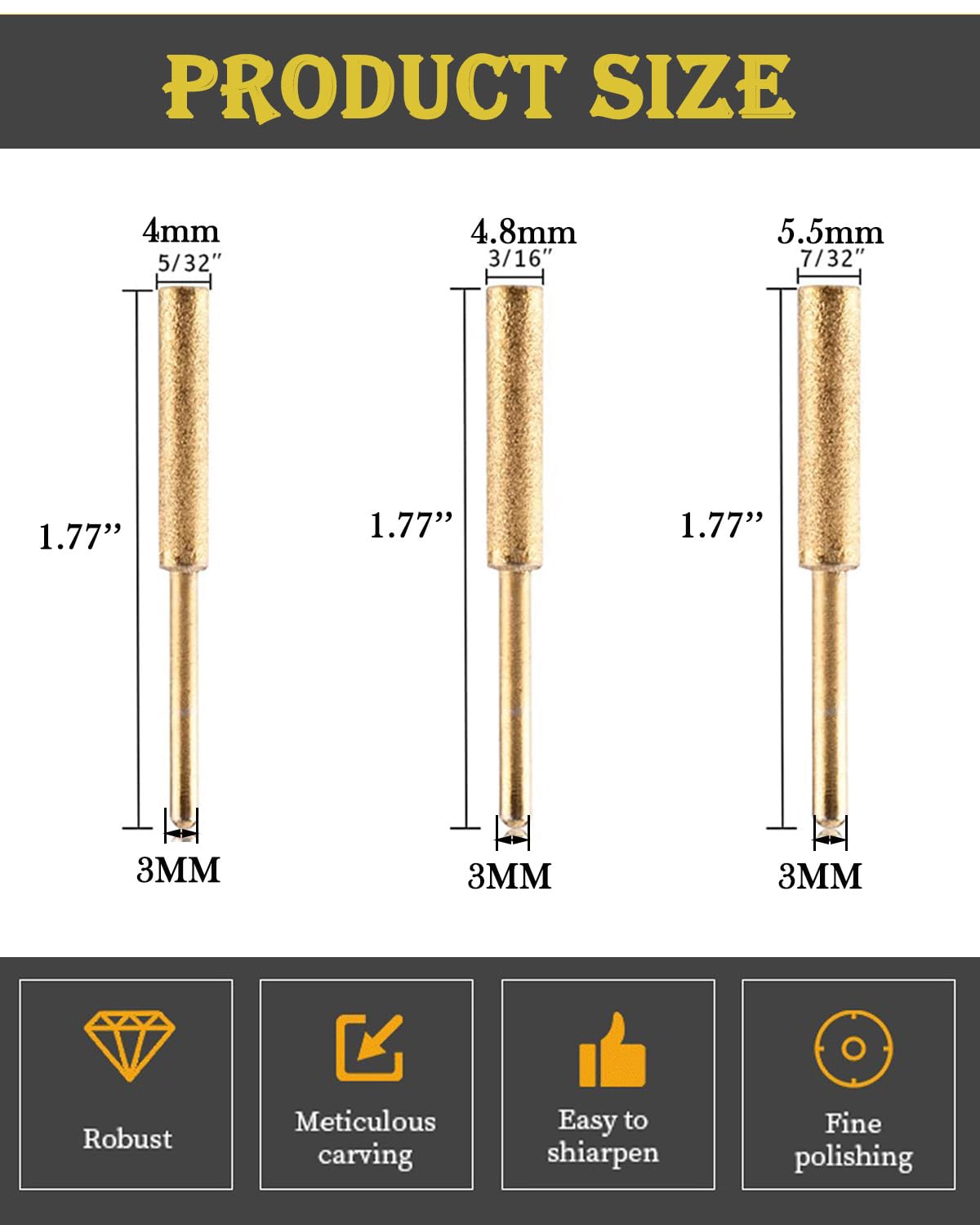 21 sacapuntas de motosierra de diamante de 1/8 pulgadas, kit de afilado de motosierra de alta dureza para motosierra, piedra, joyería, madera (5/32 pulgadas, 3/16 pulgadas, 7/32 pulgadas)