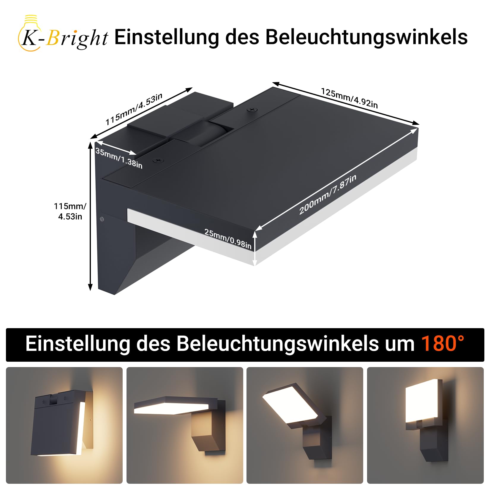 K-Bright 24W LED Außenwandleuchte IP65 Warmweiß 3000K 220V Anthrazit