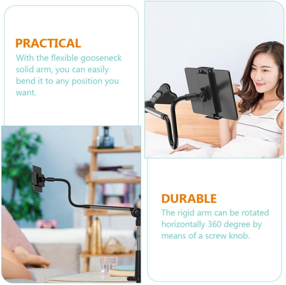 Adjustable Overhead Phone Mount Stand with Gooseneck Arm High Durability Abs and Aluminum Alloy Phone Holder for Live Streaming and Recording