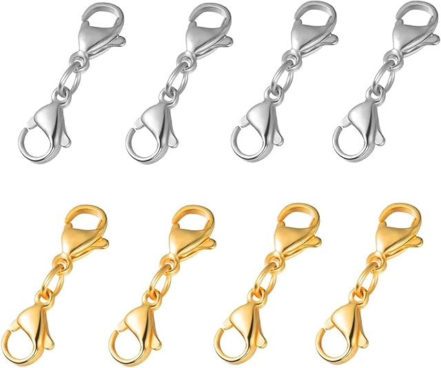 8 Pieces Double Lobster Clasps Mini Bracelet Clasps Replacement Lanyard Snap Hook,Metal Lobster Claw Clasps for DIY Jewelry Making Bracelet Crafts (Gold & Silver)